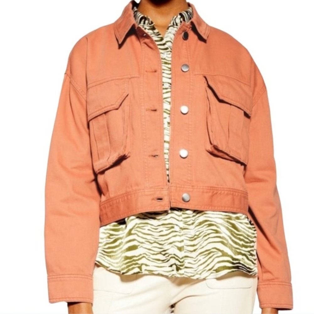 Topshop Womens Cropped Utility Denim Jacket Rust Terracotta Cotton Size US‎ 8-10